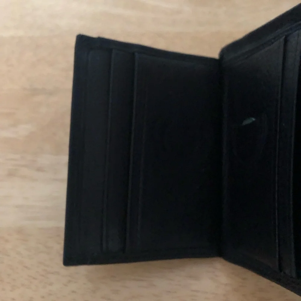 Fossil wallet billfold trifold leather crackled card holder change pocket black